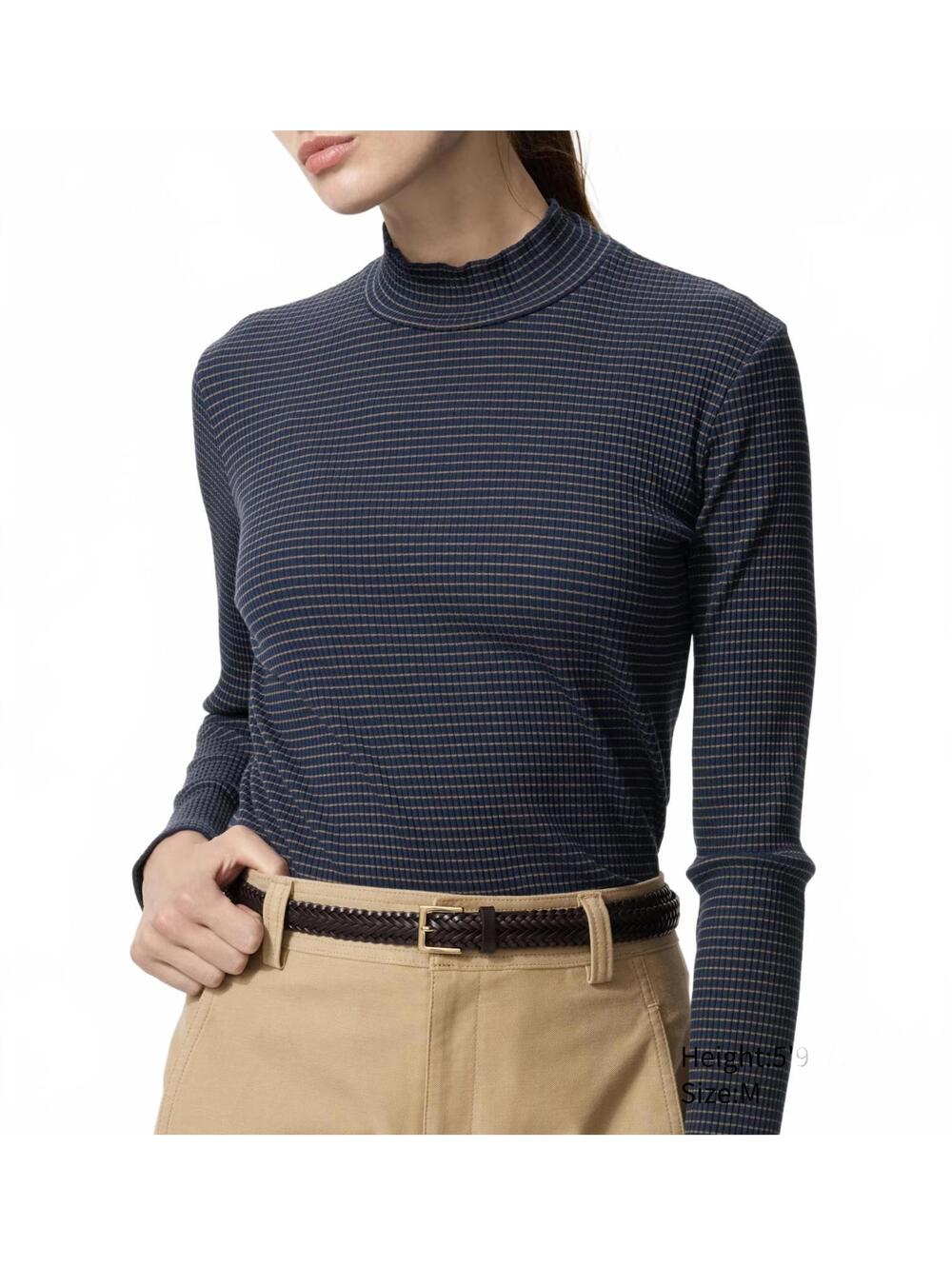 Uniqlo Ribbed High Neck T-Shirt | Striped NWT Navy XXL